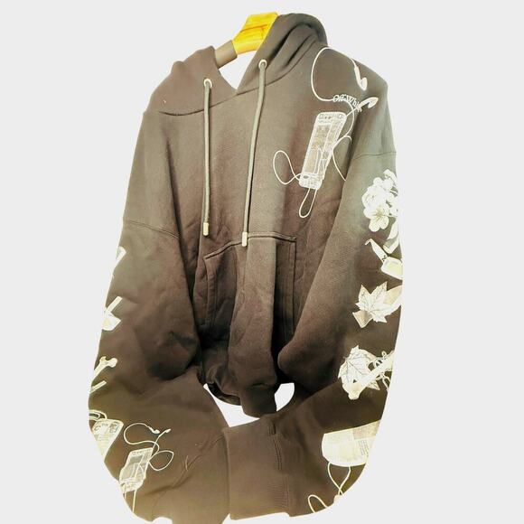 Off-White Black Graphic Hoodie Earbuds & Phone Print Size L – Rare Virgil Abloh - Picture 2 of 8